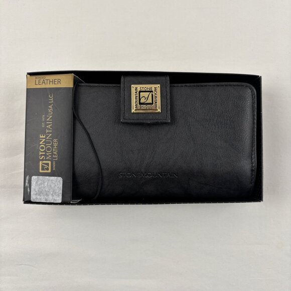 Stone Mountain Black Bonded Leather Wallet Checkbook Bifold Zip Around - Picture 7 of 11